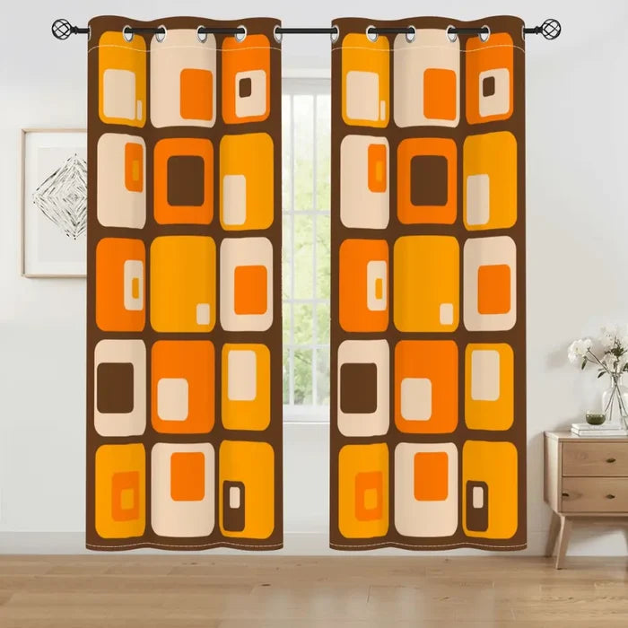 Multi Sizes 70s Grommet Curtains: Midcentury Modern Blackout Drapes - 50’’x84’’x2pcs - retro curtains