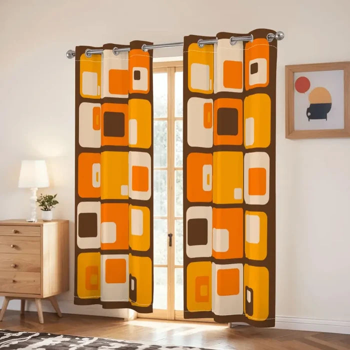 Multi Sizes 70s Grommet Curtains: Midcentury Modern Blackout Drapes - retro curtains