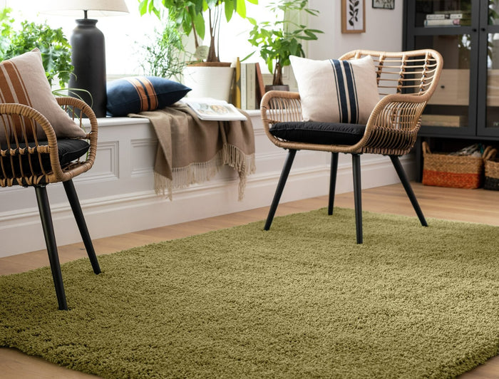 Noodle Plain Olive Shaggy Rug - 230x160cm