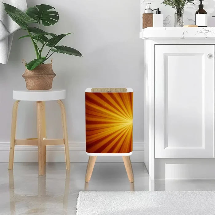 Nordic Square Small Trash Can with Lid Sunburst Orange Brown - One Size - retro tash cans