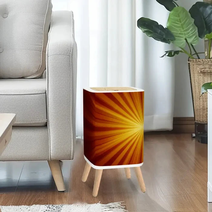 Nordic Square Small Trash Can with Lid Sunburst Orange Brown - One Size - retro tash cans