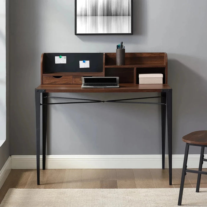 Nyla Angle Iron Desk with Hutch - Walnut