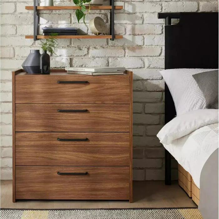 Oldham Wide 4 Drawer Chest - Walnut | Space-saving Bedroom Storage