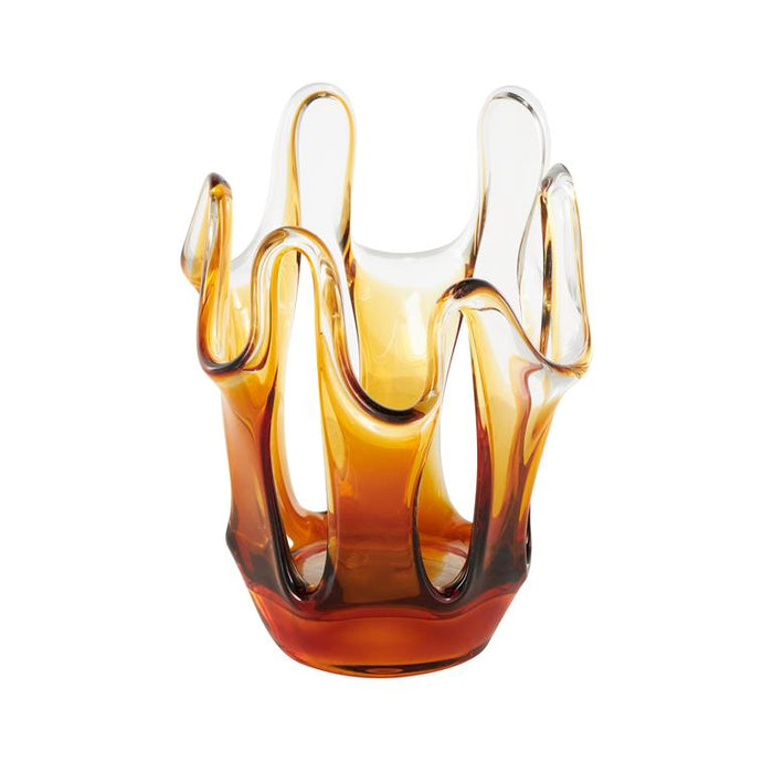 Orange Glass Abstract Ombre Decorative Vase with Wavy Oval Cutouts