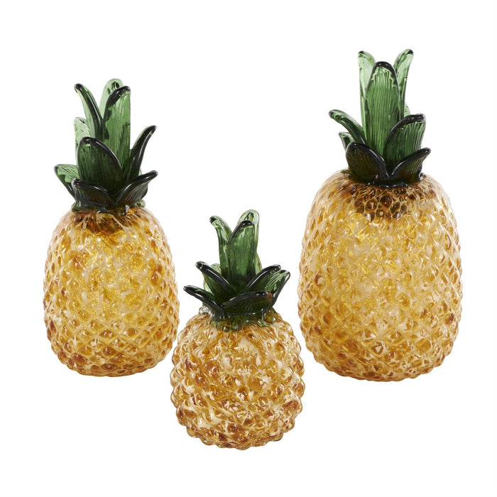 Orange Glass Fruit Faceted Pineapple Decorative Sculpture
