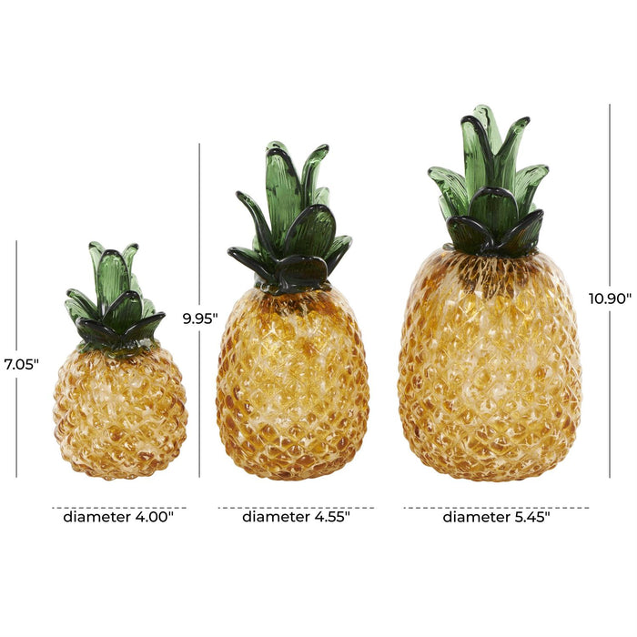 Orange Glass Fruit Faceted Pineapple Decorative Sculpture