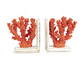 ORANGE POLYSTONE CORAL TEXTURED BOOKENDS WITH CREAM BASE
