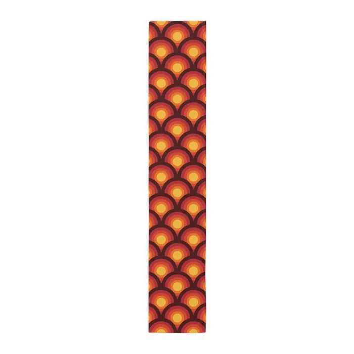 Orange Red Peacock Eye Midcentury Retro 70s Table Runner in 2 Sizes - 16’’ × 90’’ / Polyester - retro table linen