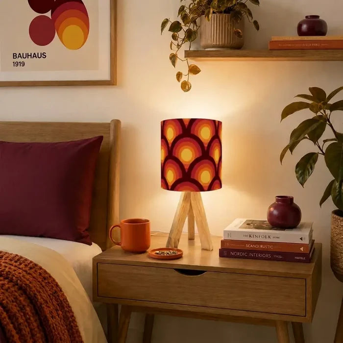 Orange Red Retro Midcentury Tripod Table Lamp – Smart LED Bedside Light - retro table lamps