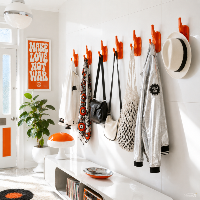 Original 1970s Orange Midcentury Plastic Hooks for Wall Mounting - 1 of 18