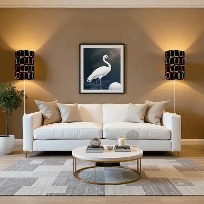 Pair of Retro Linen Shade Wall Sconces - Midcentury Modern Plug-in Lamps - retro wall sconces
