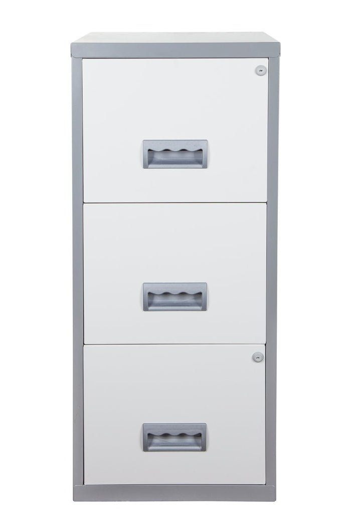 Pierre Henry 3 Drawer A4 Filing Cabinet - Silver & White | Metal filing cabinet