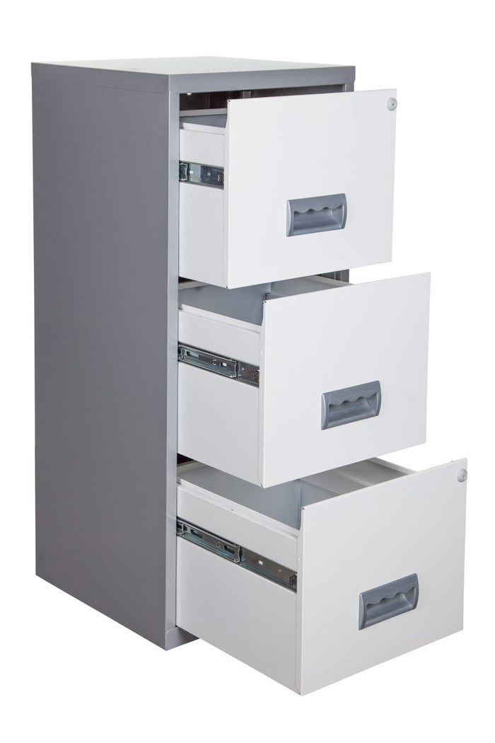 Pierre Henry 3 Drawer A4 Filing Cabinet - Silver & White | Metal filing cabinet