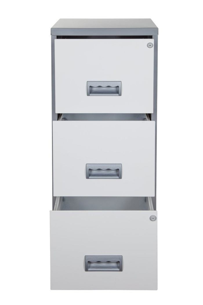 Pierre Henry 3 Drawer A4 Filing Cabinet - Silver & White | Metal filing cabinet