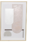 PINK CANVAS ABSTRACT MID CENTURY MODERN GEOMETRIC FRAMED WALL ART WITH BROWN ACCENTS