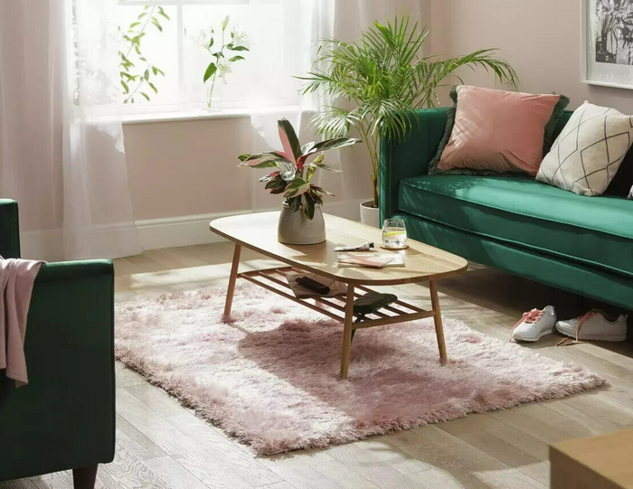 Plain Blush Shaggy Rug - 230x160cm | Soft Pink Large Living Room Carpet
