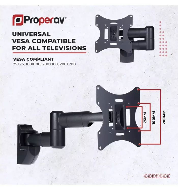 ProperAV PB093 Tilt and Swivel 23-46 Inch TV Wall Bracket | Adjustable Televisio