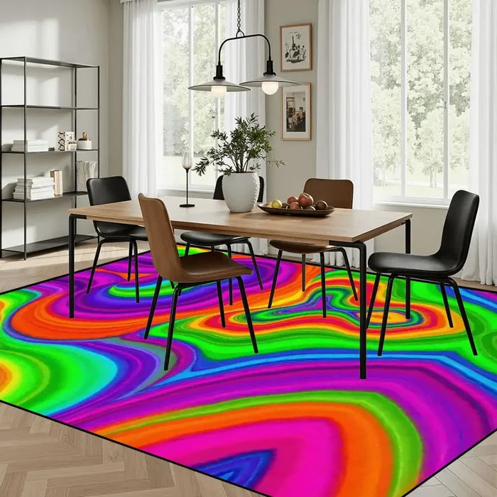 Psychedelic 70s Retro Rug 4:3 – Large Midcentury Plush Non-Slip Area Rug - retro rug