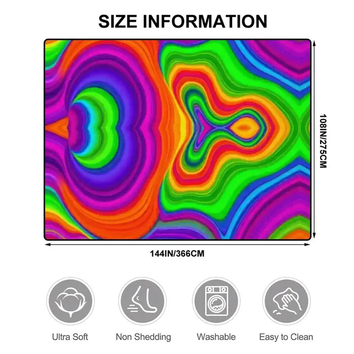 Psychedelic 70s Retro Rug 4:3 – Large Midcentury Plush Non-Slip Area Rug - retro rug