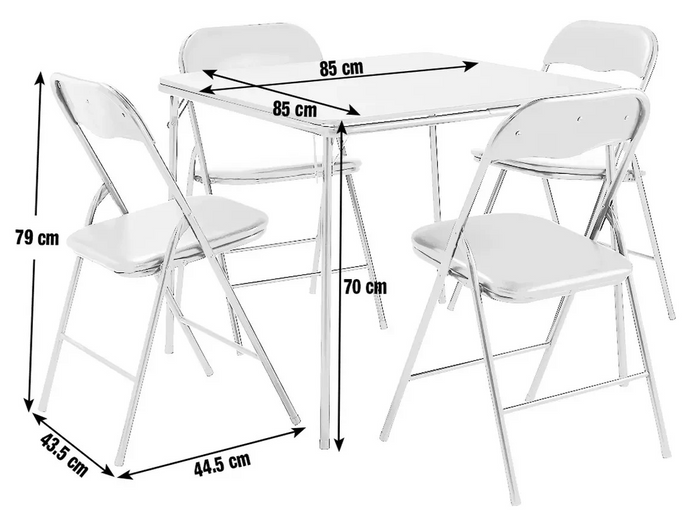 Quin Folding Black Dining Table & 4 Black Chairs