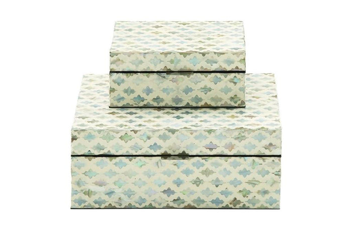 REAM MOTHER OF PEARL HANDMADE BOX WITH HINGED LID