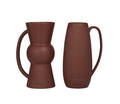 RED CERAMIC RIBBED VASE WITH HANDLES