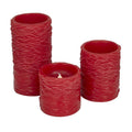 RED WAX TEXTURED FLAMELESS CANDLE WITH REMOTE CONTROL, SET OF 3 6", 4", 3"H
