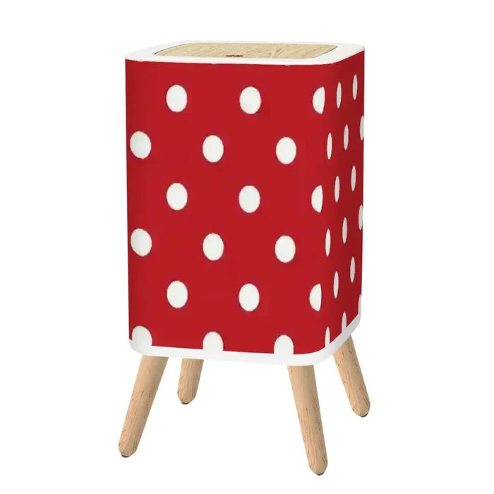 Retro 1950s Square Small Trash Can with Lid Big Polka Dots Red White - One Size - retro tash cans