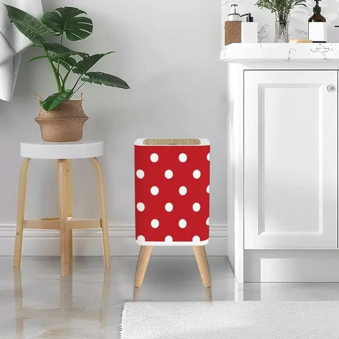 Retro 1950s Square Small Trash Can with Lid Big Polka Dots Red White - One Size - retro tash cans