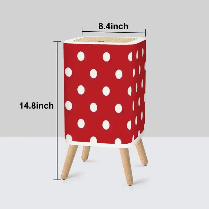 Retro 1950s Square Small Trash Can with Lid Big Polka Dots Red White - One Size - retro tash cans