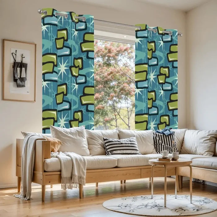 Retro 50s 60s Blackout Curtains: Mid-Century Modern Grommet Panels - retro curtains