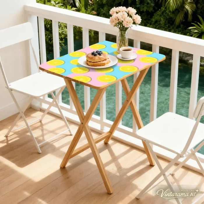 Retro 50s Pastel Lemon Wooden TV Tray Tables - Set of 4 with Stand - 4 Pack - retro tv tray