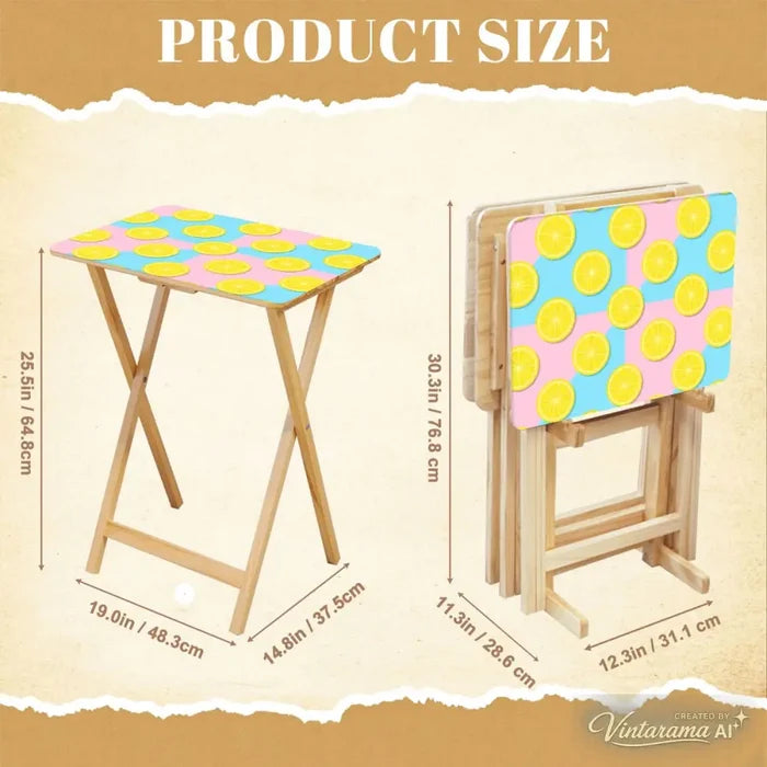 Retro 50s Pastel Lemon Wooden TV Tray Tables - Set of 4 with Stand - 4 Pack - retro tv tray