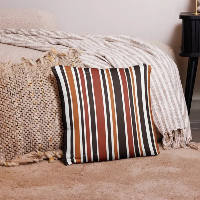 RETRO 60s 70s Scandi THROW PILLOW Striped Brown Orange Red White Midcentury - retro pillow
