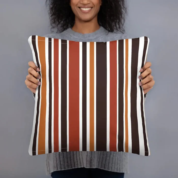 RETRO 60s 70s Scandi THROW PILLOW Striped Brown Orange Red White Midcentury - retro pillow