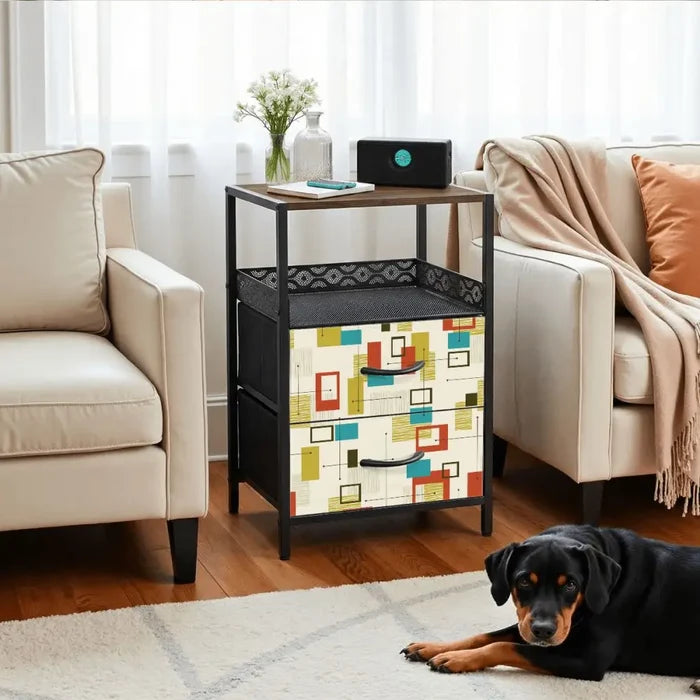 Retro 60s Accent Side Table - Nightstand with Built-In Charging Station - retro bedside table