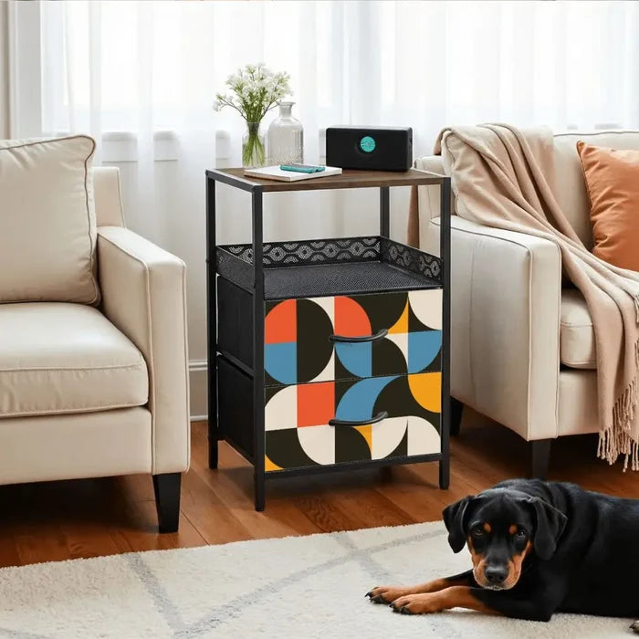 Retro 60s Bedside Table - Cabinet with Charging Station & Drawers - retro bedside table