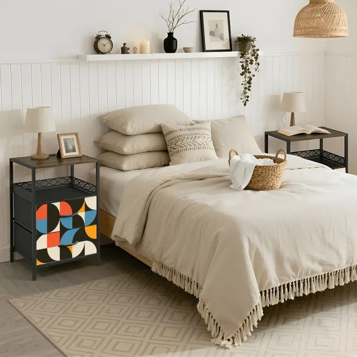 Retro 60s Bedside Table - Cabinet with Charging Station & Drawers - retro bedside table