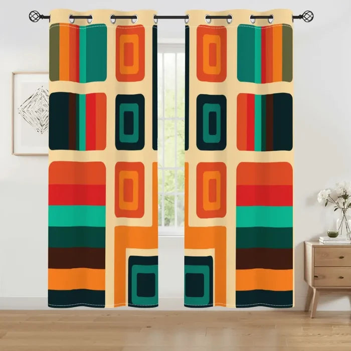 Retro 60s Blackout Curtains: Mid-Century Modern Thermal Panels - 50’’x84’’x2pcs - retro curtains
