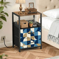 Retro 60s Geometric Bedside Table with Charging Station & Storage - retro bedside table