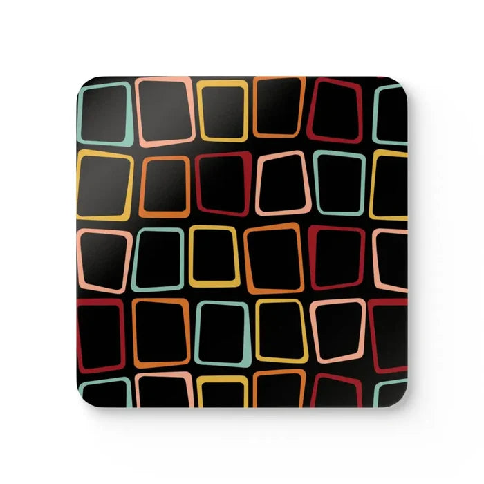 Retro 60s Geometric Cork Coaster Set Drinkware Accessory Gift Eco-Friendly - retro table linen