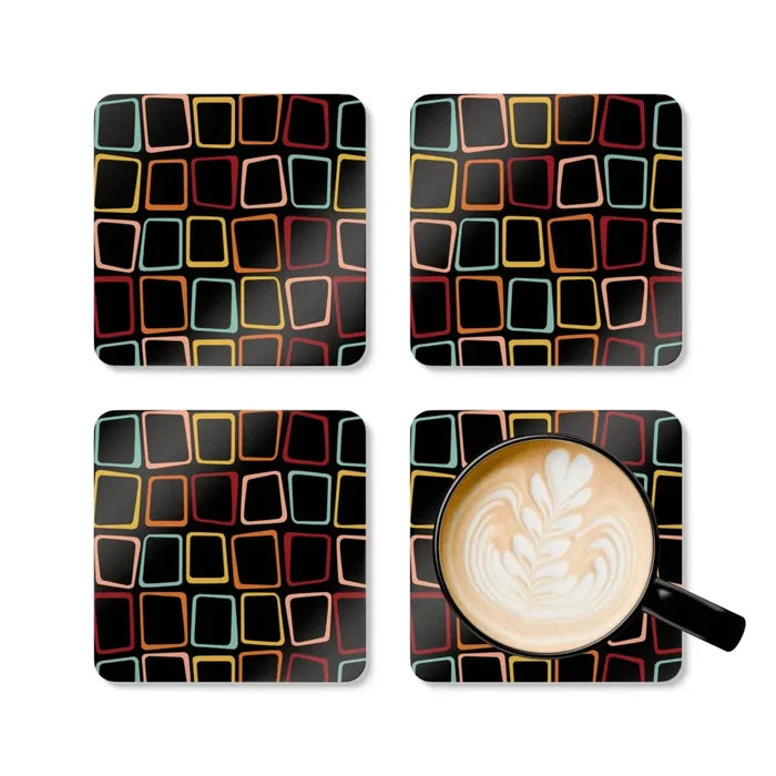 Retro 60s Geometric Cork Coaster Set Drinkware Accessory Gift Eco-Friendly - retro table linen
