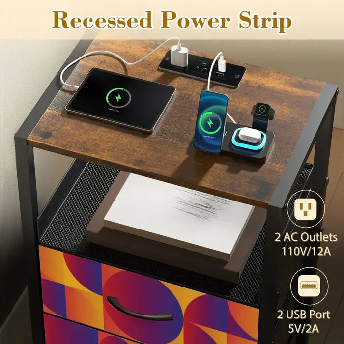 Retro 60s Midcentury Bedside Cabinet with Integrated Power Access - retro bedside table