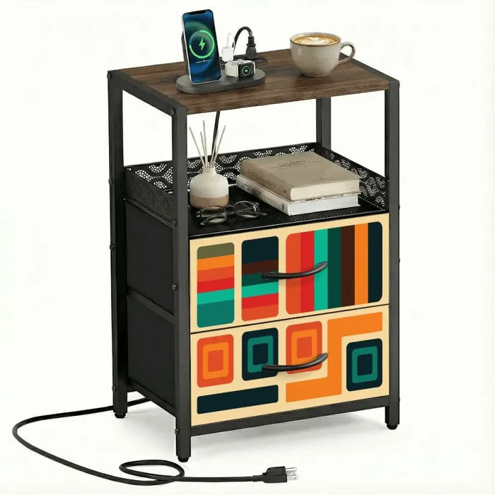 Retro 60s Midcentury Bedside Table with Power Strip & 2 Drawers - retro ads