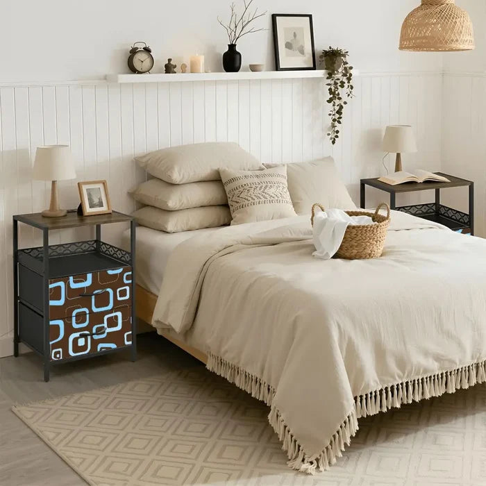 Retro 60s Midcentury Modern Bedside Table with Power Strip & 2 Drawers - retro bedside table
