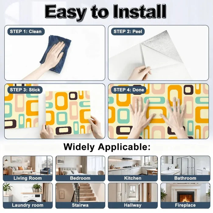Retro 60s Self-Adhesive Wall Panel Kit: Stick & Peel Waterproof PVC Tiles - Wall Coverings