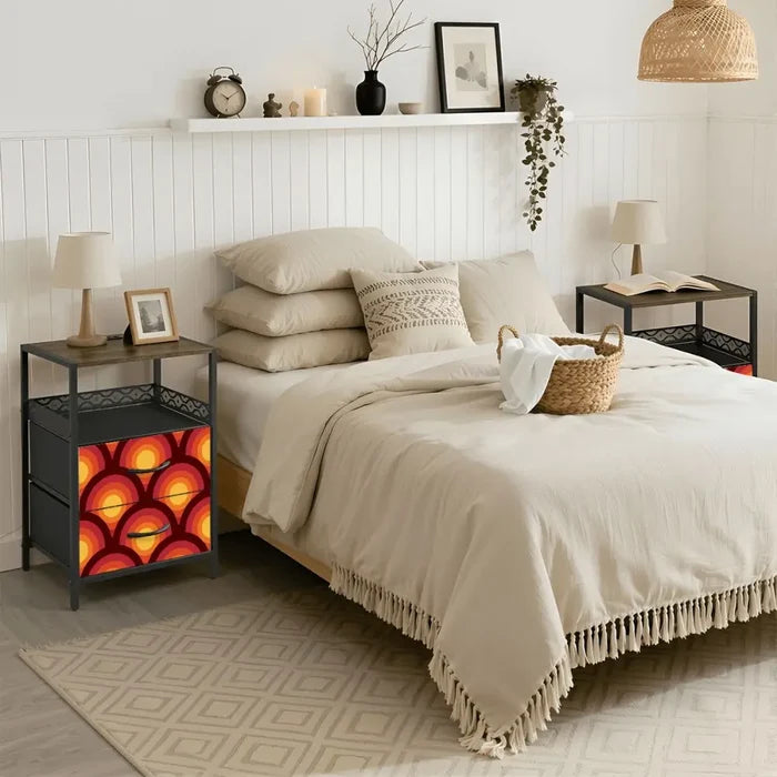 Retro 70s Accent Side Table - Nightstand with Built-In Charging Station - retro ads