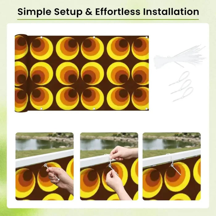 Retro 70s Balcony Screen – Funky Waterproof Outdoor Fence Cover - Retro Privacy Screen