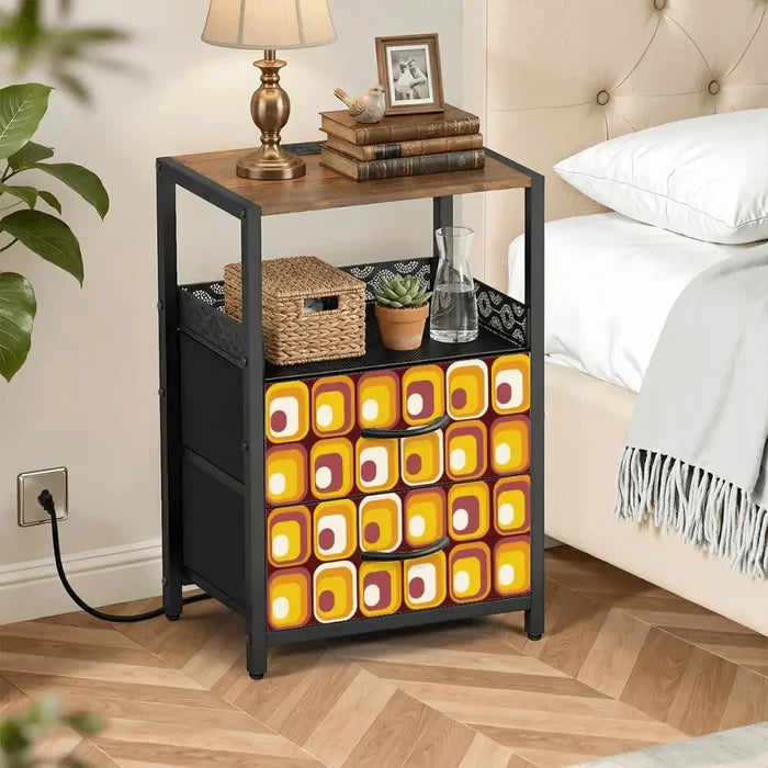 Retro 70s Bedside Cabinet with Integrated Power Access + Drawers - retro bedside table