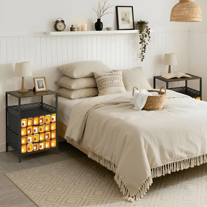 Retro 70s Bedside Cabinet with Integrated Power Access + Drawers - retro bedside table